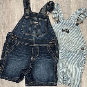 OshKosh B'gosh Blue and White Striped Overalls Adjustable Straps - 12M and 18M